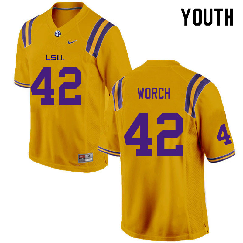 Youth #42 Matt Worch LSU Tigers College Football Jerseys Sale-Gold
